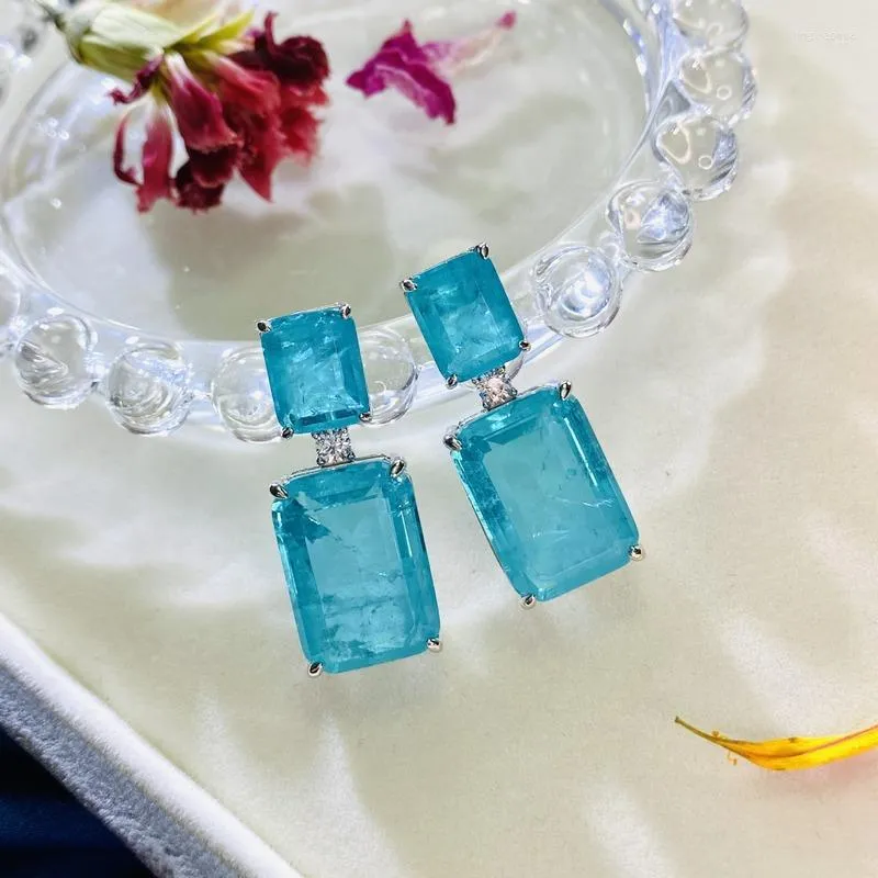 أقراط مسمار Rakol 2022 Trendy Square Paraiba Tourmaline Gemstone Drop for Women Bride Infarcling Compling Party Gifts Fine Jewelry Gifts