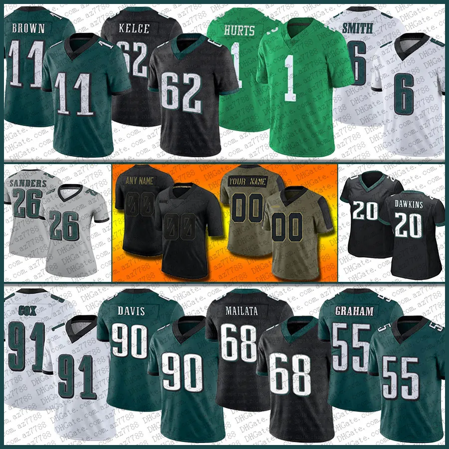 A.J. Brown DeVonta Smith Jalen Hurts Football Jersey Jason Kelce Miles