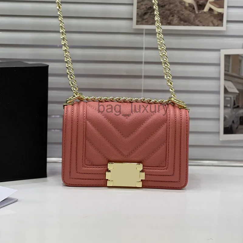 Torby na ramię Lato p Damskie Linia Chevron Klasyczne Mini Flap Torby ze skóry cielęcej Kawior Skóra Złoty łańcuszek Torebka na ramię Crossbody Duża pojemność