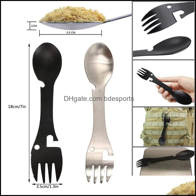 Openers mti-functie vork lepel 5 in 1 draagbare roestvrij staal mti flatware fles opener snijder voor cam wandelen mijn-inf0680 762 k2 dr dhhvk