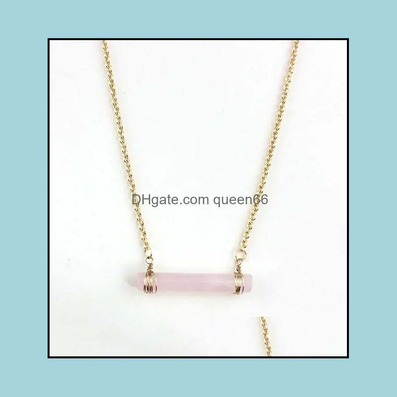 Colares pendentes requintados colares de barra de cristal rosa de cristal rosa