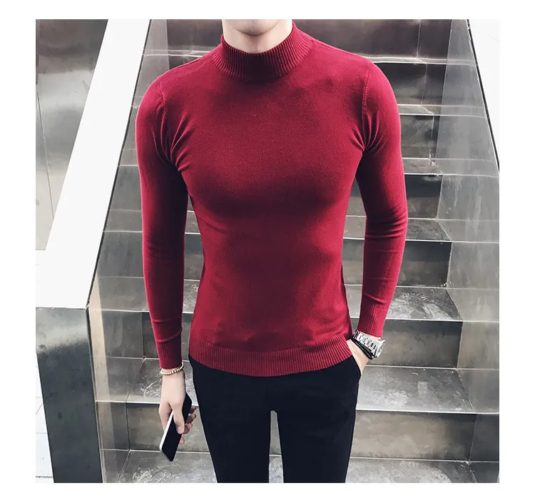 Autumn Mens Slim Fit Slim Fit Turtleneck Mens Sweater Solid Color, High ...