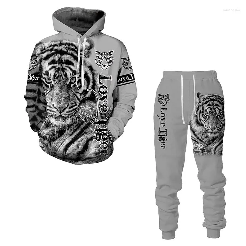 Contulaires pour hommes 3D Tiger Imprimé Vêtements pour hommes Sweat à capuche décontractés Ensembles pull