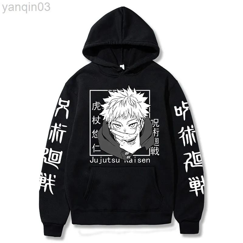 Erkek Hoodies Sweatshirts Yeni Anime Sweatshirts Jujutsu Kaisen Erkek Hoodie Harajuku Unisex Moda Gündelik Hoody Erkek Sokak Giyim Yuji Itadori Baskılı Top L220901