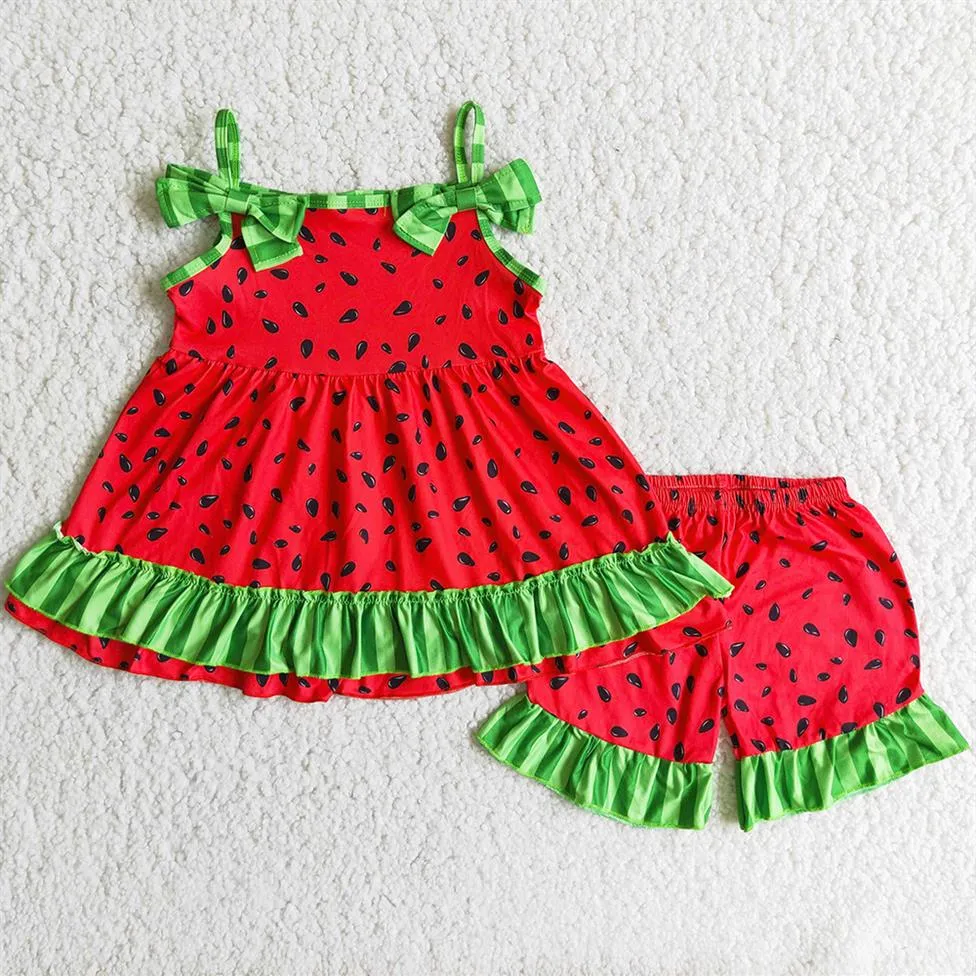 كامل الأطفال مصمم ملابس فتاة مجموعة البطيخ الصيفي الفتيات ملابس الملابس بلا أكمام شورت شورت الأزياء للأطفال طفل طفل