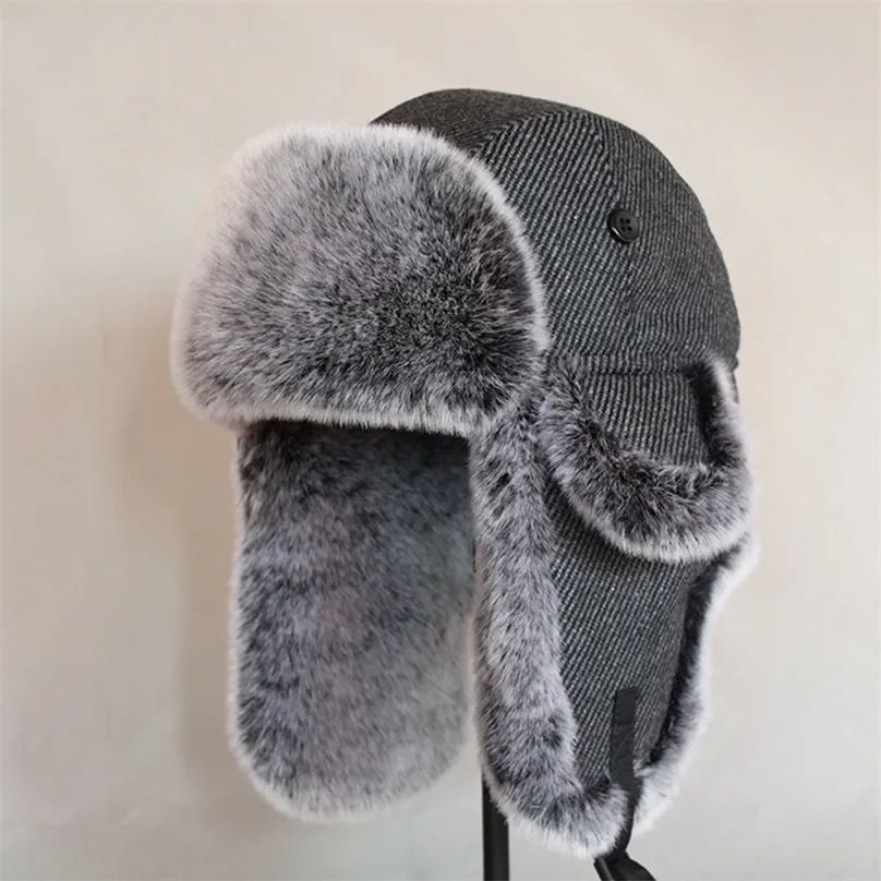 Trapper Hats Men Women Russian Winter Bomber Ushanka with Ear Flaps Faux Fur Earflaps Warm Cap for Snow 220901