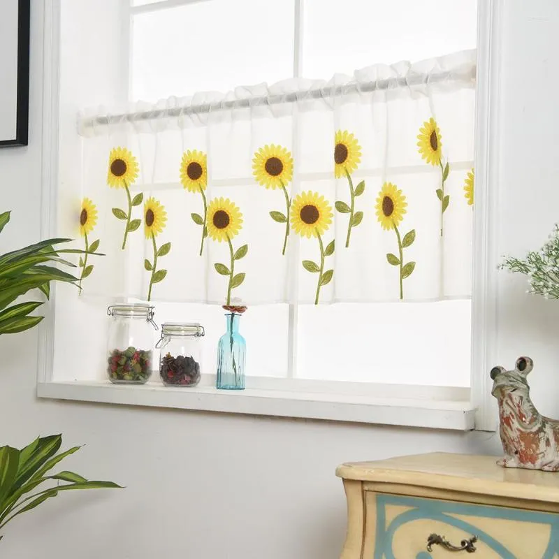 Vorhang, Sonnenblumen-Blätter, Tüll, transparente Vorhänge für Wohnzimmer, Schlafzimmer, Küche, Schattenfenster, Drapierung, elegante Voile-Jalousien, 1 Panel