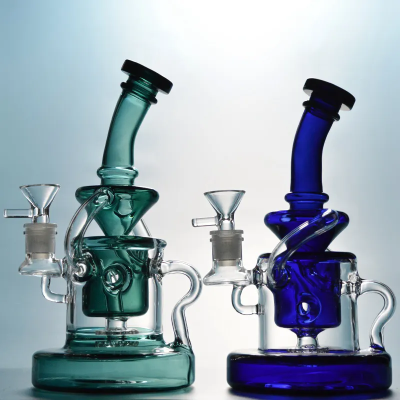 ストックでKlein Tornado Recycler Glass Bongs Ghohtahs Bent Heady Smoking Pipes Heavy Base 4mm Dab Rigs Showerhead Perc Water Pipes With 14mm Bowl