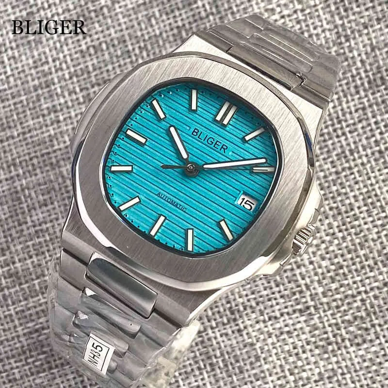 DHgate Bliger Mens Automatic Watch Green Turquoise Dial Sapphire Glass Bright Date 21 Gems Miavia 8215 Watches