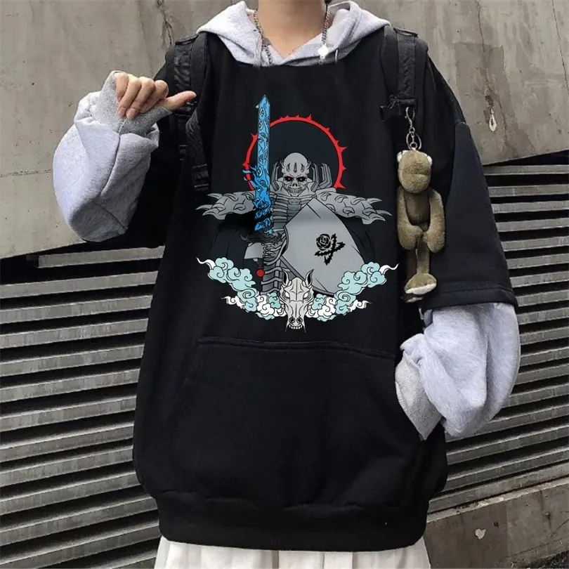 Herren Hoodies Sweatshirts Oversize Männer Anime Berserk Hoodies lässig Kapuze -Sweatshirt Harajuku Loose Hoodie Coat Streetwear 220902