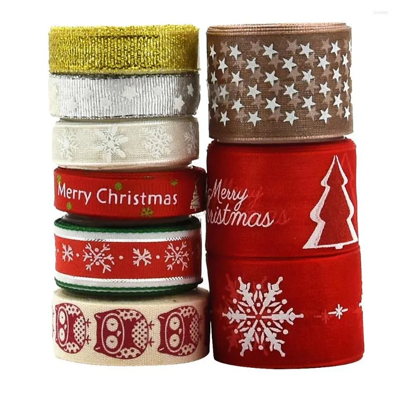 Christmas Decorations 9 Pieces 2 Yard Assorted Grosgrain DIY Ribbons For Wedding Xmas Tree Party Decor Gift Wrapping Embellishments
