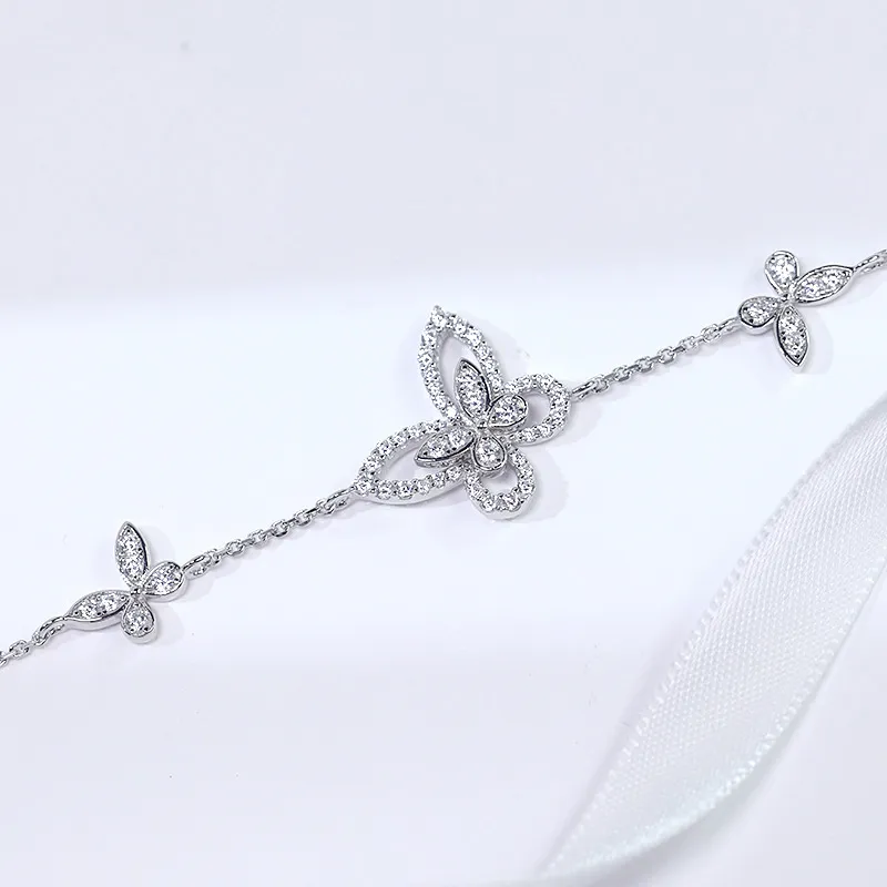 2022 Marca Caliente S925 Cadena de eslabones de plata esterlina Cristal Diamante Pulsera de mariposa Diseño de boda Joyería de fiesta Pulsera de dama de calidad superior