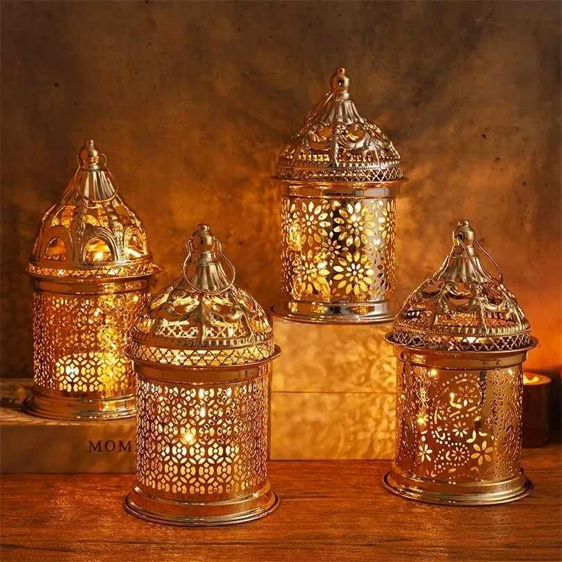 Other Event Party Supplies 1Pc Shiny Metal Ramadan Home Decorations Lamps With Music Sing To Eid Mubarak Muslim Gifts Islamic Style Candlestick Light 220901