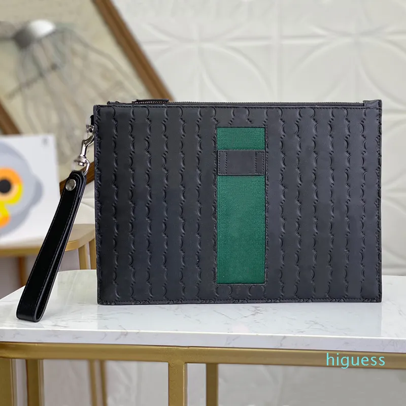 Herren-Luxus-Clutch-Tasche, Geldbörse, hochwertig, ultradünn, geprägtes Marken-Armband, Taschen, Gurtband, Streifen-Design, großes Fassungsvermögen, Leder-Geldbörse, Herren-Geschenk