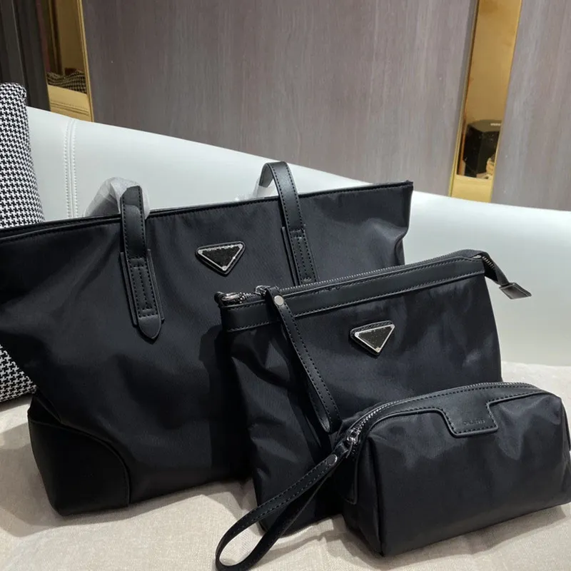 Tasarımcı 3 parçalı set naylon totes alışveriş tote çanta çanta moda kadın kadın çanta lüks prad siyah çanta