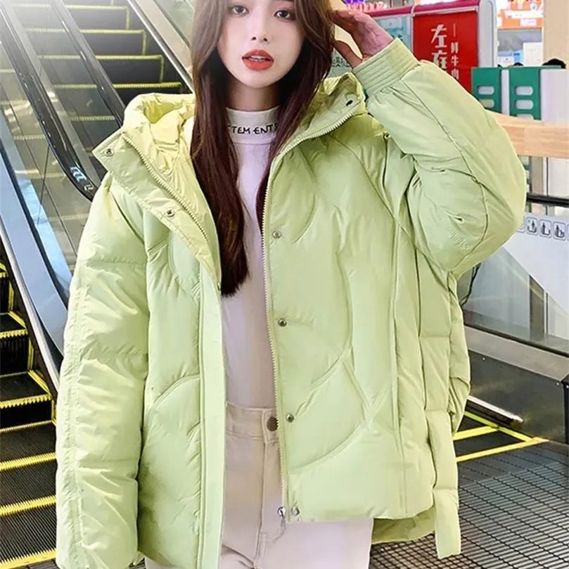 Women Down Korean Style Winter Womink Kurtka Parkas z kapturem Zakapor Zakapor Kobieta luźna płaszcz bawełniany wyściełany odzież wierzcha odzieży 220902