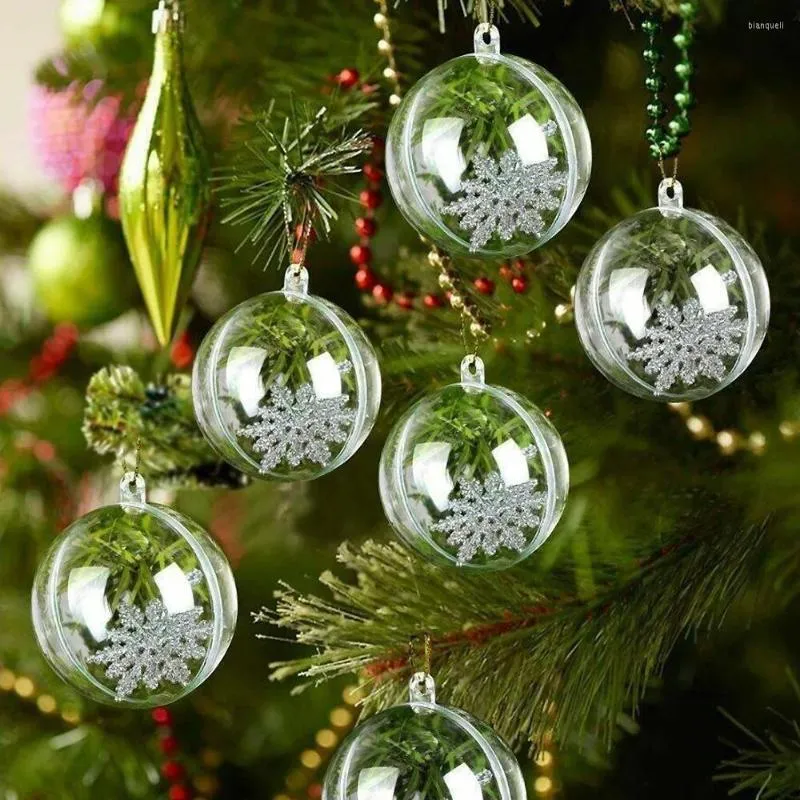 Party Decoration 10pcs 5/6/7/8 cm transparenta bollar Öppna plastklara Bauble Ornaments julgran hängande hänge för barn gåva