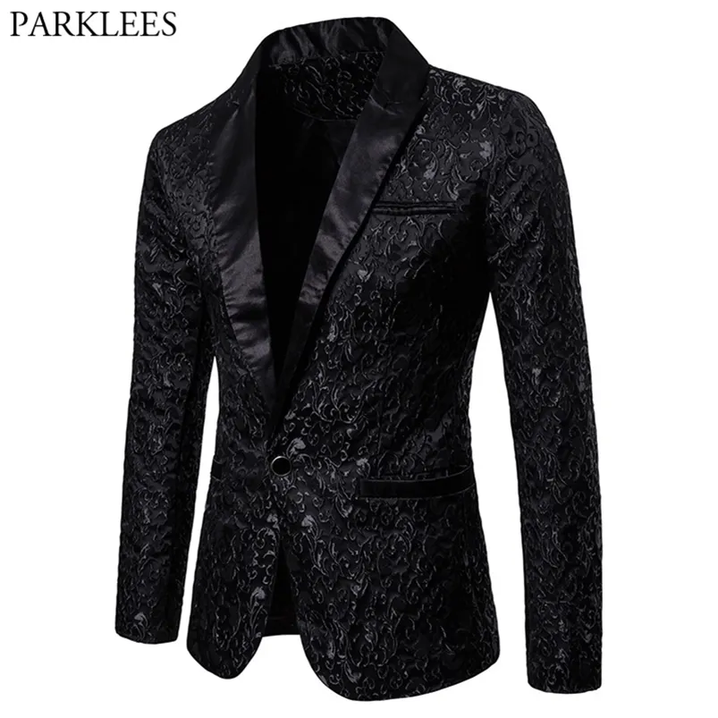 Erkekler Suits Blazers Black Jacquard Bronzing Floral Blazer Lüks Marka Tek Düğme Takım Ceket Düğün Partisi Kostümü Homme 220902