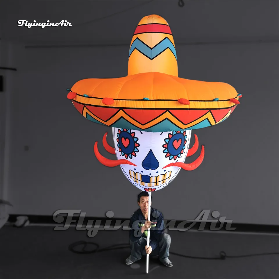 Outdoor Halloween Parade Props opblaasbaar Ghostface Puppet 2m Walking Blow Up Led Skull Balloon voor evenement