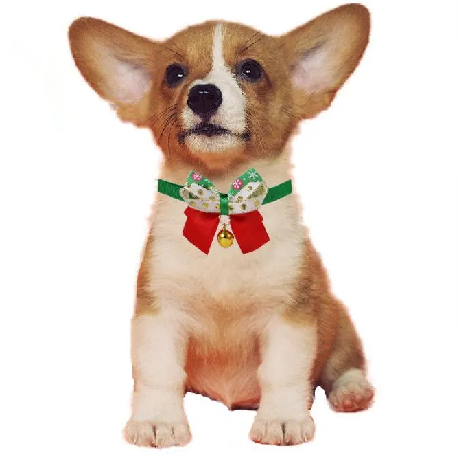 Dog Apparel Christmas Adjustable Bow Tie Dog Collars Dogs and Cat Collar with Bells for Small Medium Cats Pet Festival Supplies