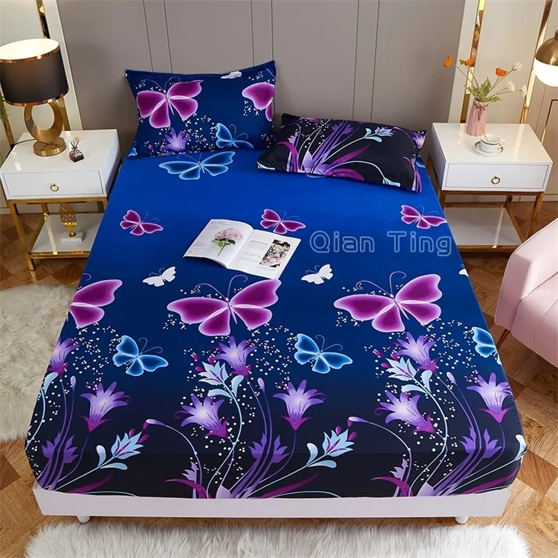 Sheets Sets on Product1pc 100％ポリエステル印刷フィッティングシートマットレスセット弾性バンドベッドベッドシートノーピローケース付き4つのコーナー220901