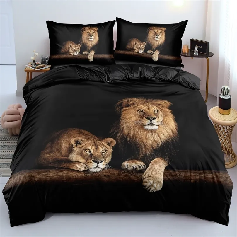 Sängkläder set svart lejon täcke täcke lakan kudde tre stycke sängkläder set 220901