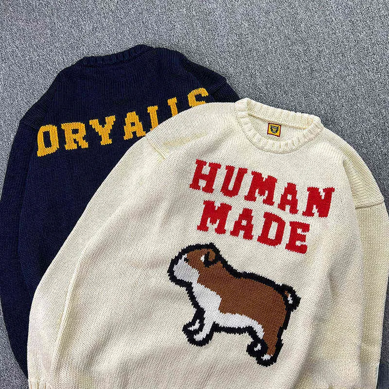 Erkek Hoodies Tişörtü İnsan Yapımı Örgü Kazak Baskılı Köpek Erkek Kadın Japon Rahat İNSAN YAPIMI Kazak T220901