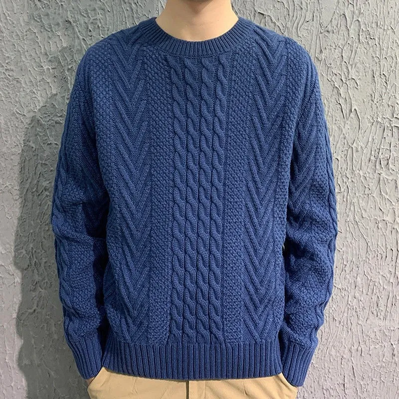 Men s Sweaters Autumn Winter Cable Knit Tops Casual Clothes Crew Neck Chunky s Pullover ted Shirts 220902