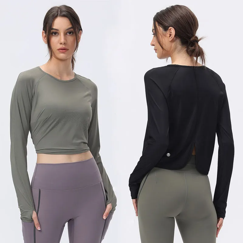 Women's Sports Long Sleeve Top Yoga Outfits Wear Bifurcation Beautiful Back Sportswear Fashion Breathable T-Shirt Tops T-Shirt