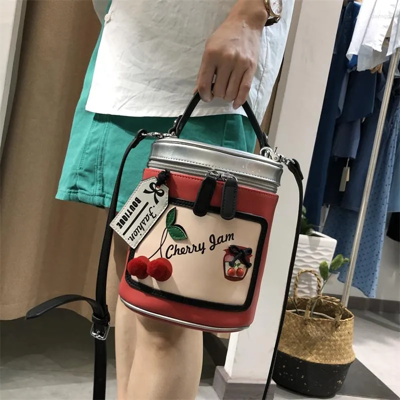 Çantalar kadınlar deri patchwork nakış çantası çanta kız crossbody messenger çanta totes braccialini stil karikatür sevimli kiraz