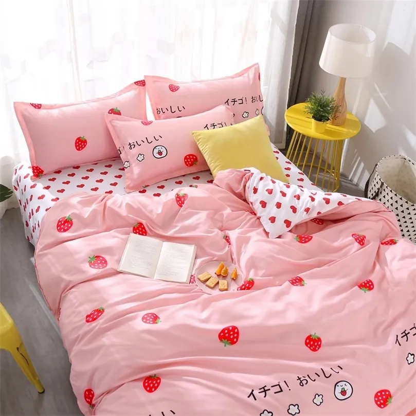 Bedding sets 34pcs Bedding Set Pink Strawberry Fashion Bed Sheets Queen Size Luxury Bedding Set bed Sheet Sets Duvet Cover Set King Size 220901