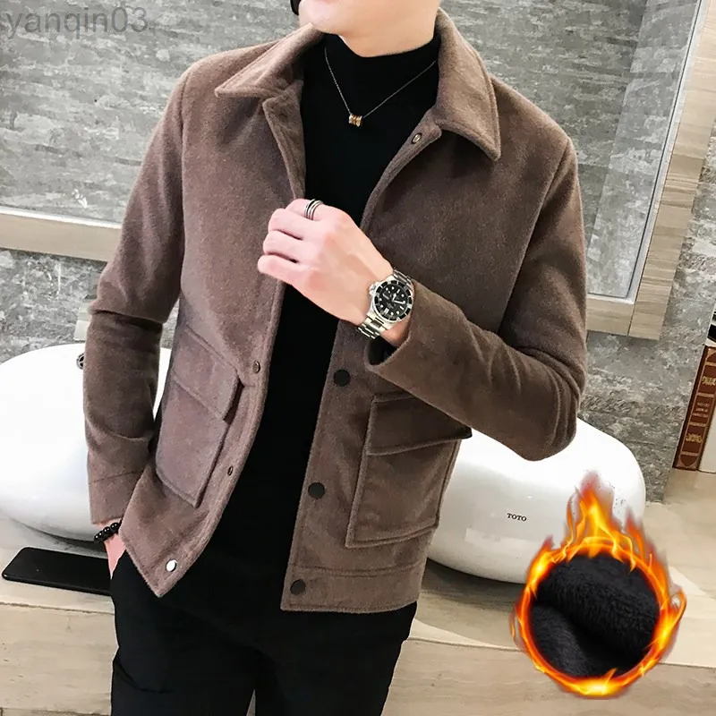 Męskie garnitury Blazers w stylu brytyjski jesienne zimowe steetwear kieszonkowy strój hombre men wełna wełna Trenchcoat solidny kolor siatkowy kurtka L220902