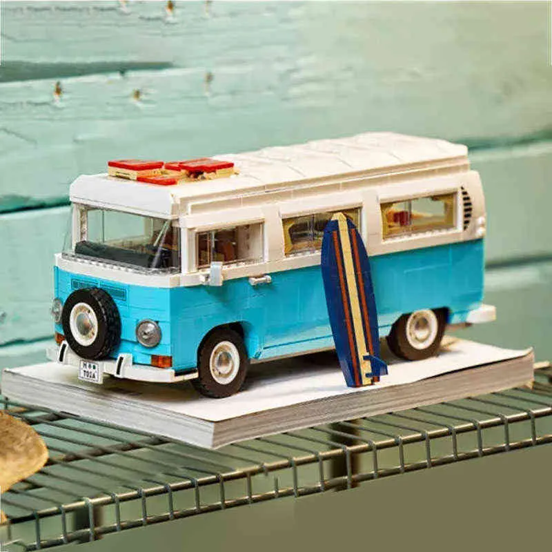 Bloki blokuje kreatywne serie samochodów T2 Camper Car Van Model kompatybilny dla 10279 DIY Cegły Zabawki na prezenty urodzinowe T220901