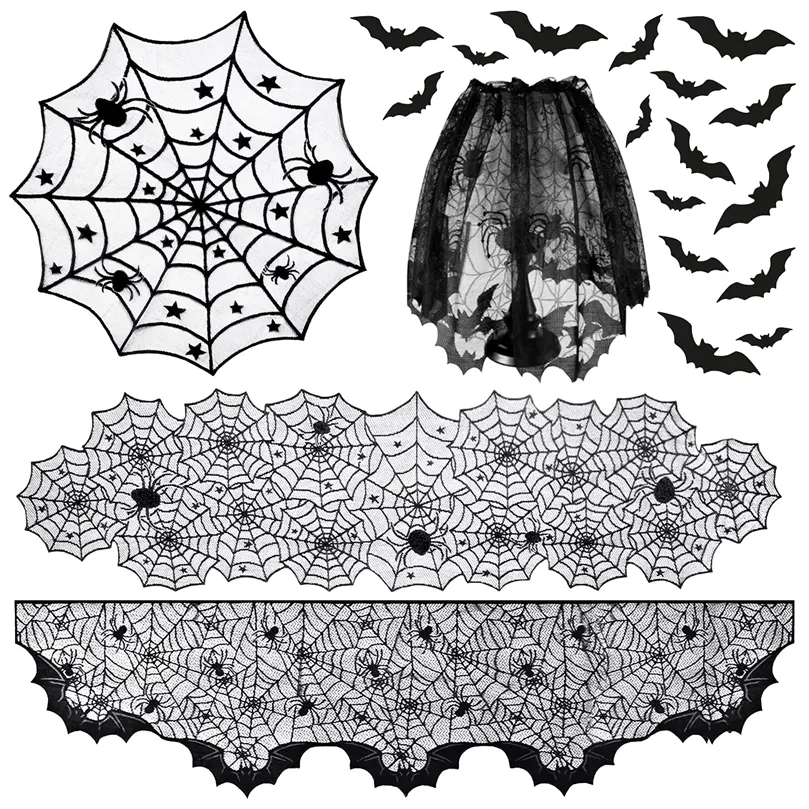 Outra festa de eventos suprimentos de halloween tonelada spider spider abajur lareira lareira lenço aranha tabela de tabela de tacos de parede adesivos de parede para decoração de festa de halloween 220901