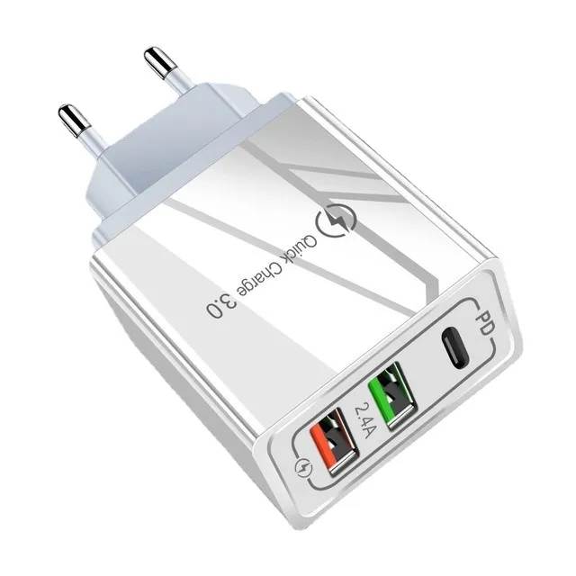 Chargeurs PD QC3.0, charge rapide, pour téléphone portable, 2,4a, double port, prise rapide, pour Iphone, Samsung, Lg, Pc, tablette