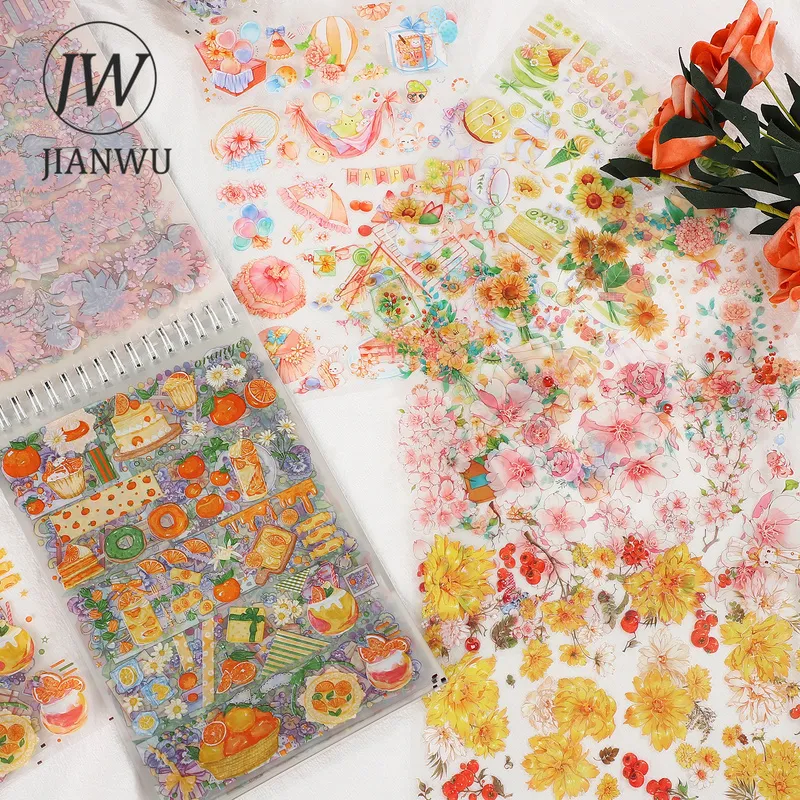 Vidhäftande klistermärken Jianwu Cute Girl Heart Flower Pet Sticker Book Diy Journal Bakgrund Decoration Washi Tape Scrapbooking Stickers Kawaii 220902