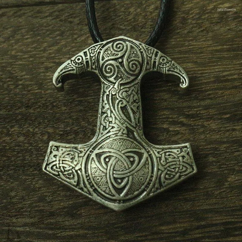 Collane con ciondolo Lanseis 10pcs Viking Raven Nordic Pagan Men Collana Raven's Mjolnir Hammer Jewelry