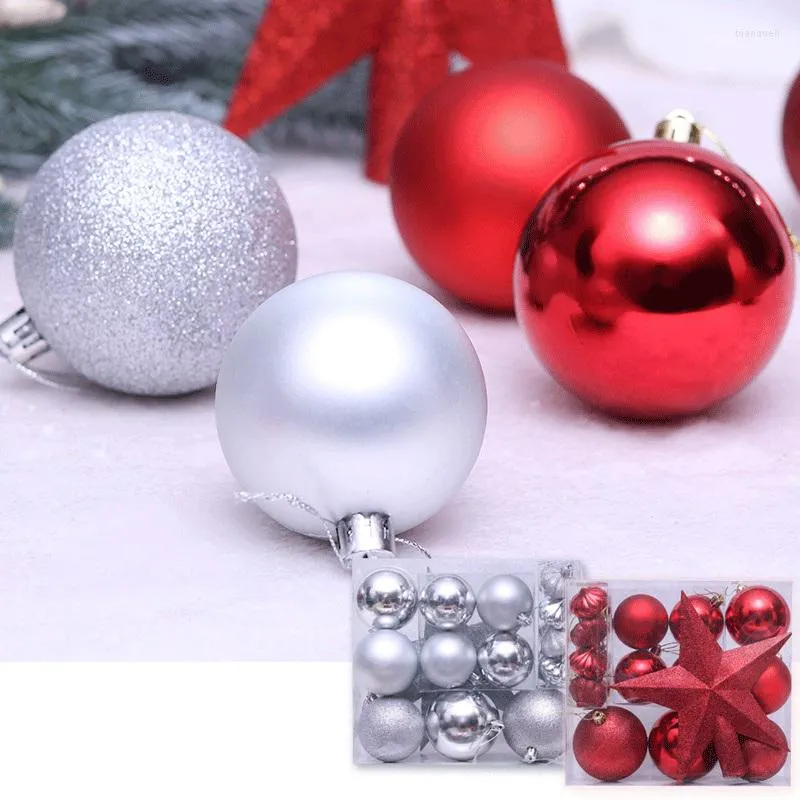 Party Decoration Christmas Ball Ornaments Tree Top Stars Decorations 18st Set Nordic Style Silver Red