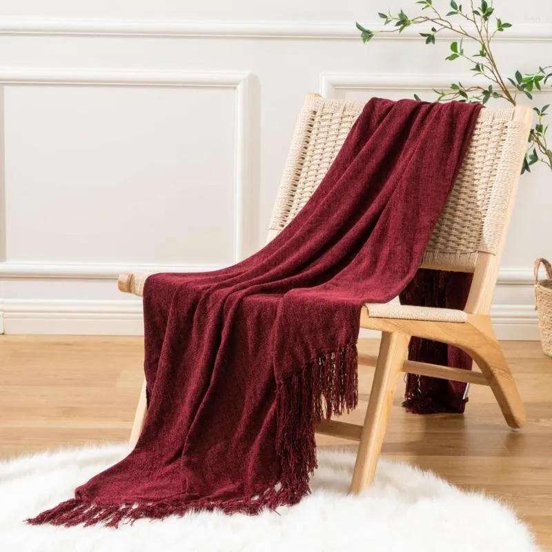 Couvertures Yaapeet Fluffy Chenille Couverture tricotée avec frange décorative pour la décoration de la maison Lit Canapé Canapé Chaise Couvre-lit