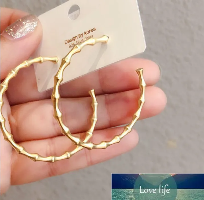 Charm 925 Sterling Silver Bamboo Matte Gold Color أقراط كبيرة للنساء للمجوهرات الحفلات أفضل صديق للجملة بالجملة