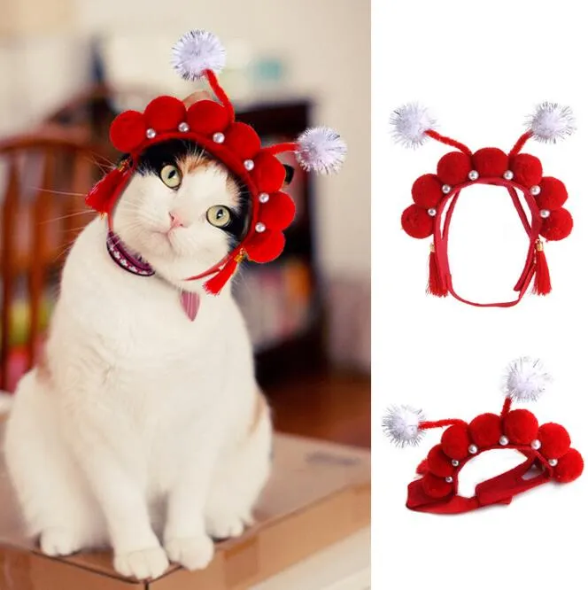 Costume de bandeau de nouvel an chinois pour animaux de compagnie, nouveauté, bandeaux d'opéra chinois mignons pour chien et chat, couvre-chef, Costume de nouvel an chinois pour chats, chiot, cadeau