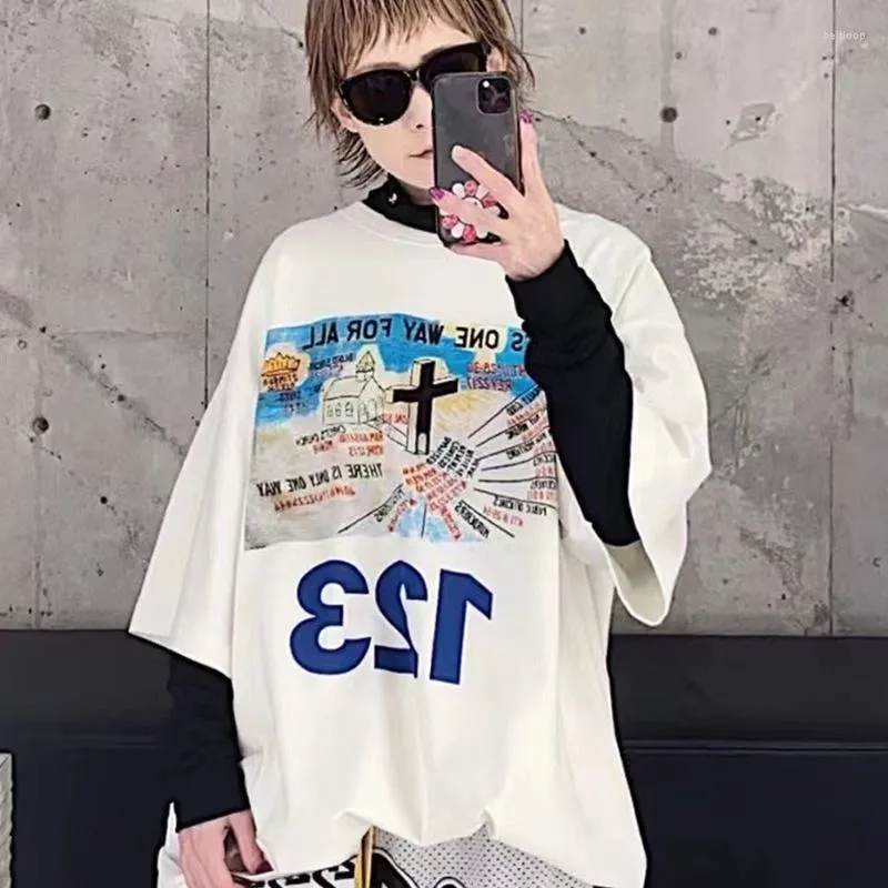 Мужские футболки RRR-123 One Way Oversized T-Shirt Church Cross Printed Высококачественный хлопок Street Мужские и женские с коротким рукавом