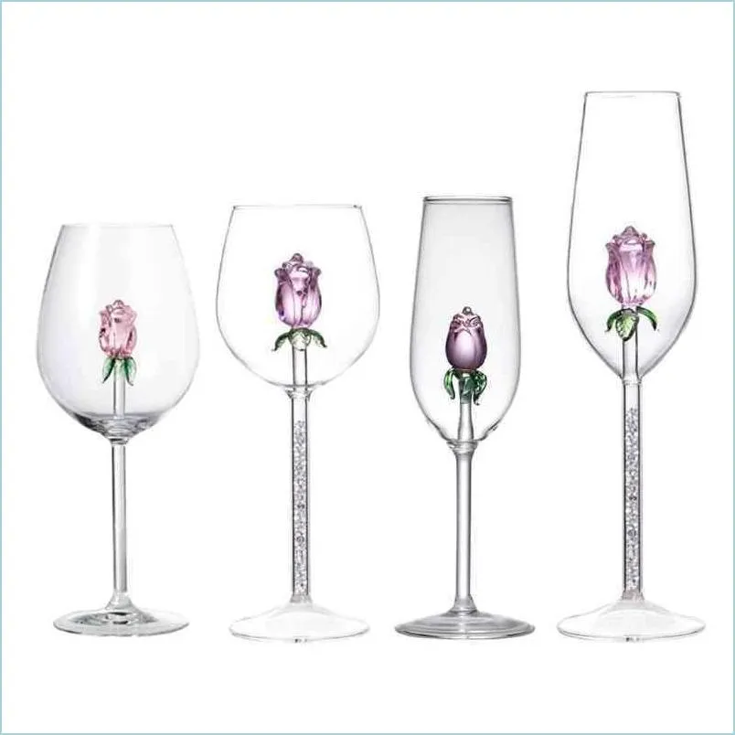 Verres à vin Rose Wijn Glazen Mokken Met Binnen Wijnglas Geweldig Voor Week Cadeaux Verjaardag Wedding Party Kerst Viering Drop Deliv Dhbkj