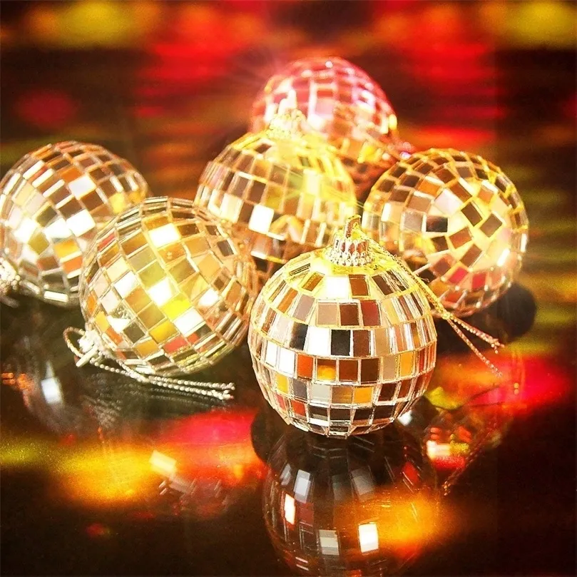 Christmas Decorations Silver Mirror Disco Hanging Ball with Rope Party Mirror Cool Reflective Disco Ball Decor Christmas Tree Wedding Party Ornaments 220901