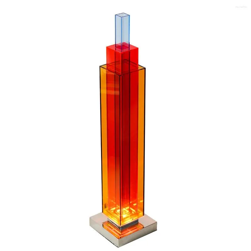 바닥 램프 스카이 스크래퍼 데스크 램프 패션 테이블 장식 3- 헤드 트리콜러 아크릴 그늘 따뜻한 가벼운 빨간 합금베이스 핸디 크래프트 예술