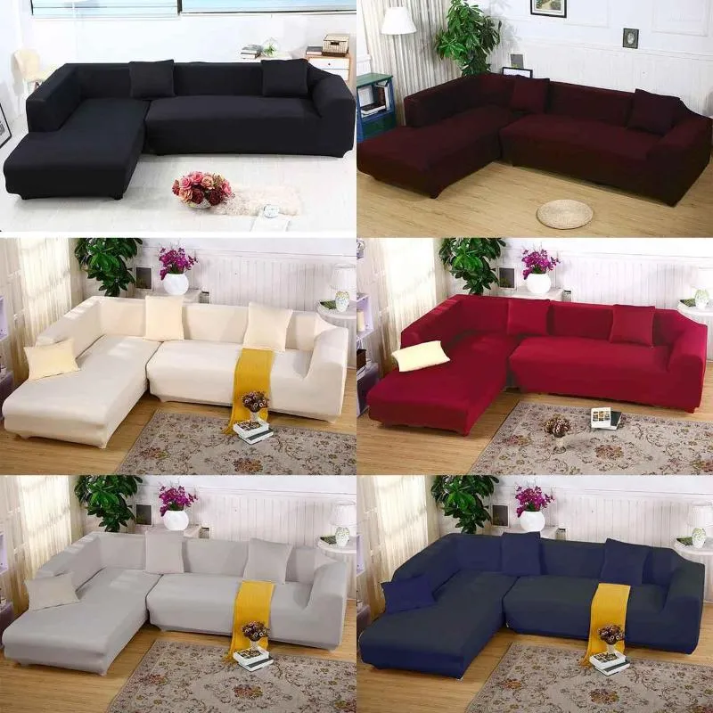 Stol täcker 3sät 3-sätes tunn sammet l-typ flexibel soffa täcker icke-halk ren färg