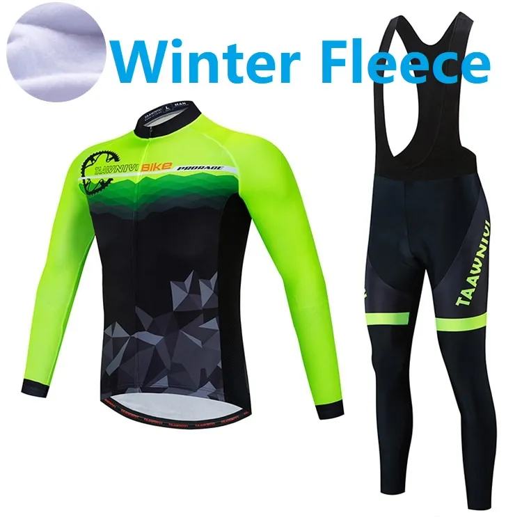 2024 Pro Black Green Mens Winter Cycling Jersey Set Long Sleeve Mountain Bike Cycling Clothing Breattable Mtb Bicycle Clothes Wear Suit M22