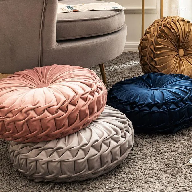 Pillow Luxury Nordic Velvet Pleated Round Pumpkin Throw For Couch Floor Decorative Home Sofa Chair Bed Car