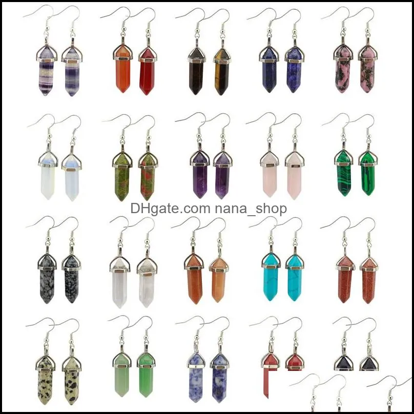 Charm Designer Hexagon Stone Pendum Charms Boucles d'oreilles Rose Quartz Turquoise Lapis Lazi Sier Plaqué Guérison Cristal Dangle Dhseller2010 Dhdj1