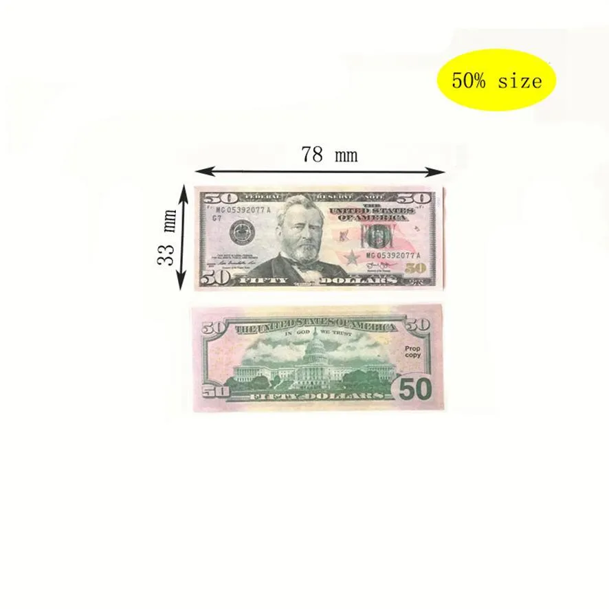 50% maat VS Dollars Party Supplies Prop Money Movie Banknote papier Nieuwheid speelgoed 1 5 10 20 50 100 100 dollar valuta nepgeld kinderen G261Z